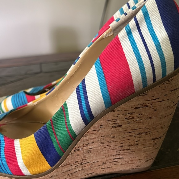 Nine West Wild Thingo Multi-Colored Striped Wedges Heels Shoes Size 8 - Picture 9 of 11